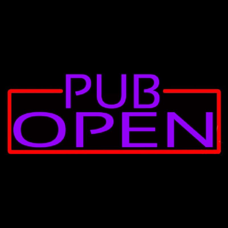 Purple Pub Open With Red Border Handmade Art Neon Sign