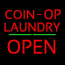 Red Coin Op Laundry Block Open Green Line Handmade Art Neon Sign