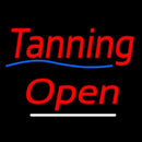 Red Cursive Tanning Open Handmade Art Neon Sign