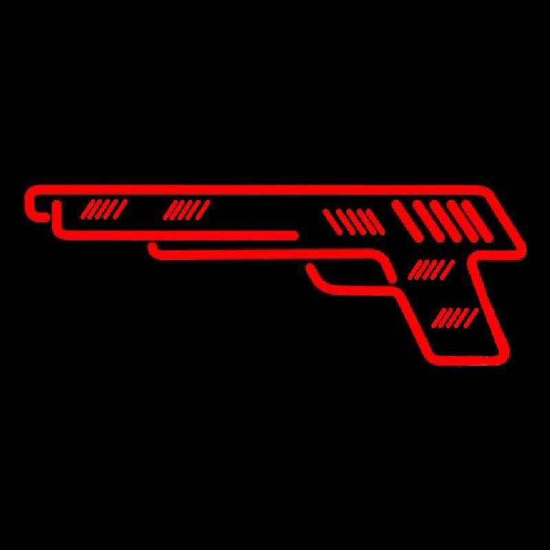 Red Color Gun Logo Red Gun Logo Handmade Art Neon Sign