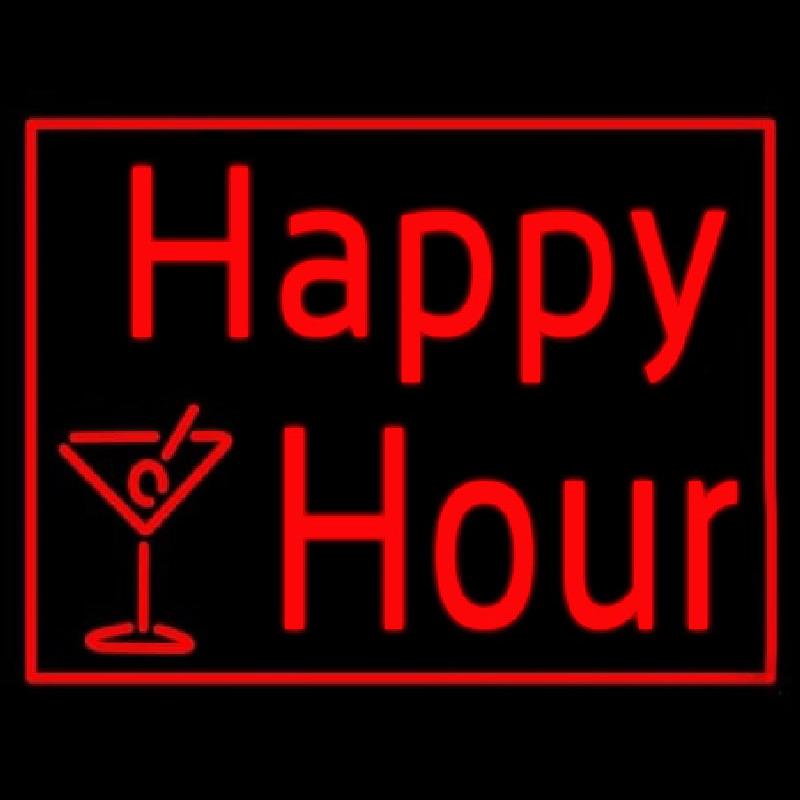 Red Happy Hour With Wine Glass Handmade Art Neon Sign