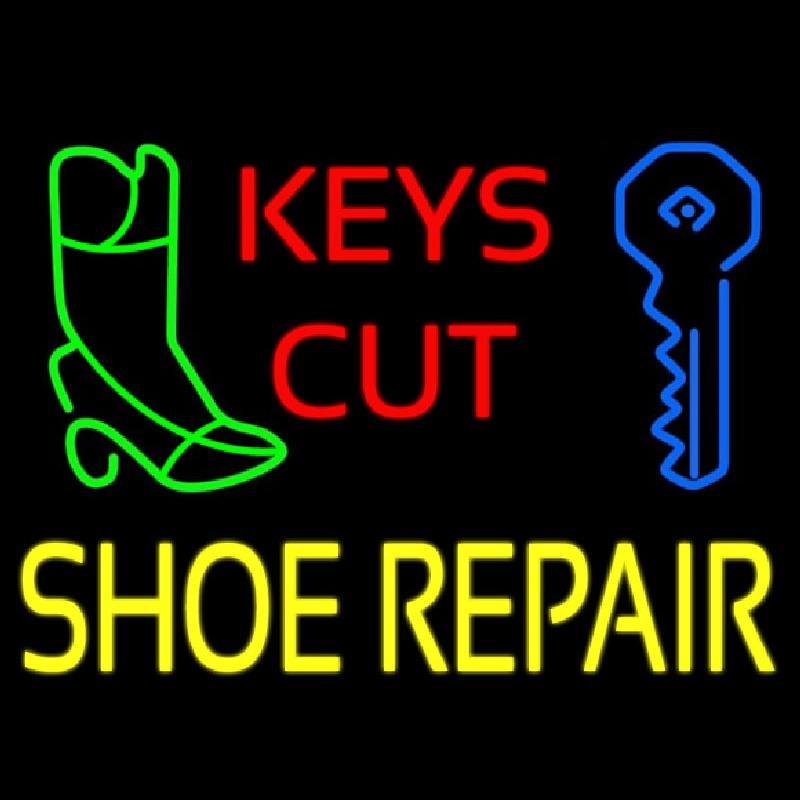 Red Keys Cut Yellow Shoe Repair Handmade Art Neon Sign