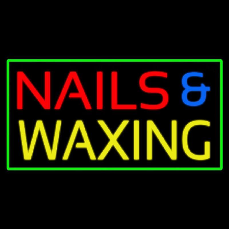 Red Nails And Waxing With Green Border Handmade Art Neon Sign