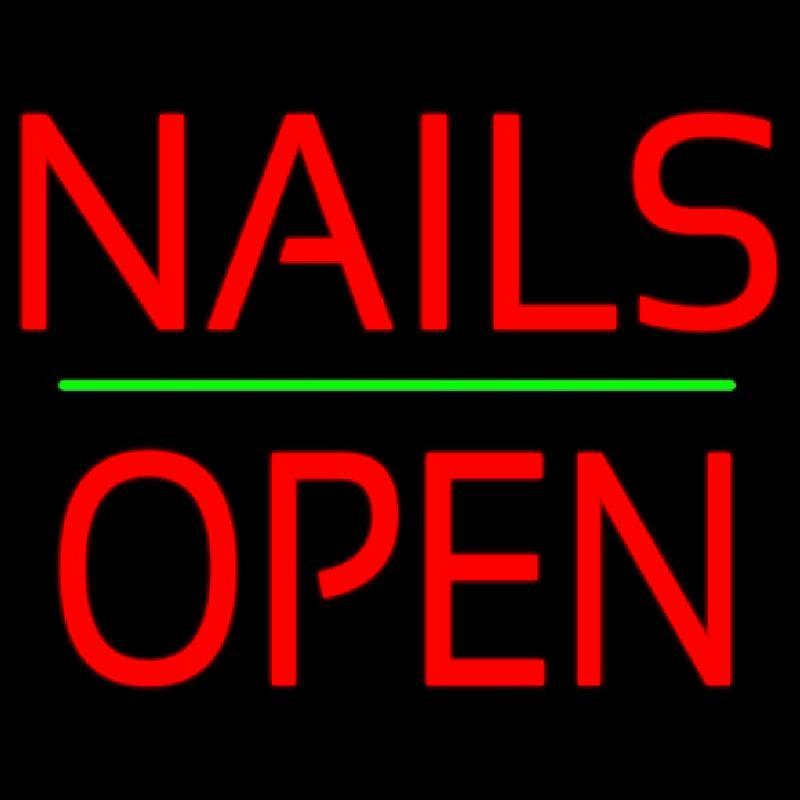 Red Nails Block Open Green Line Handmade Art Neon Sign