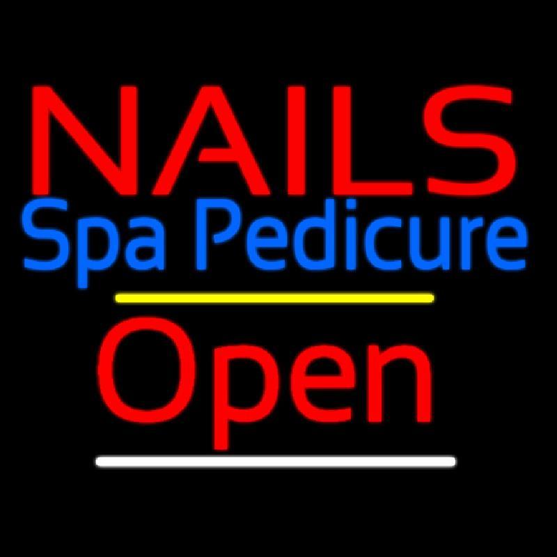 Red Nails Spa Pedicure Open Yellow Line Handmade Art Neon Sign