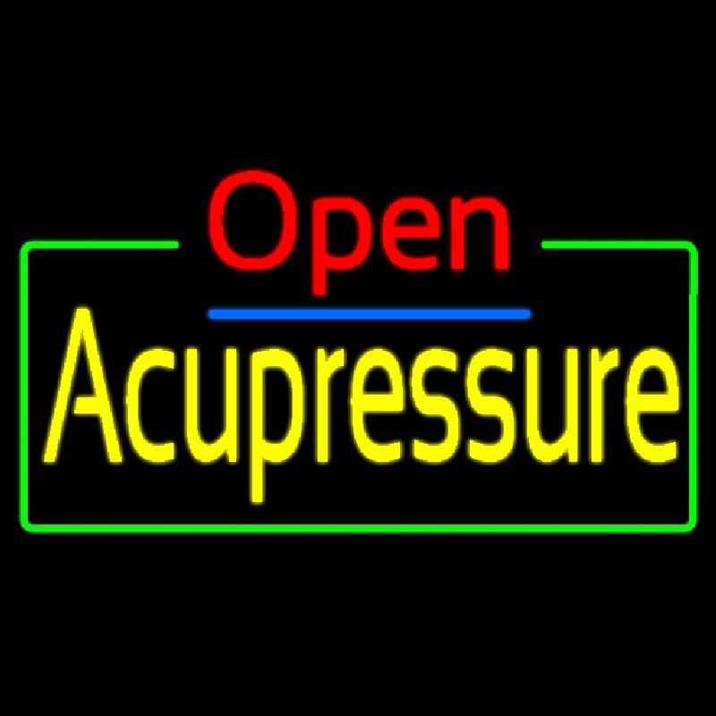 Red Open Acupuncture Blue Border Handmade Art Neon Sign