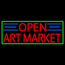 Red Open Art Market With Green Border Handmade Art Neon Sign