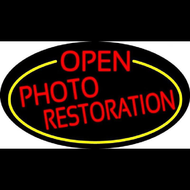 Red Open Photo Restoration Oval With Yellow Border Handmade Art Neon Sign