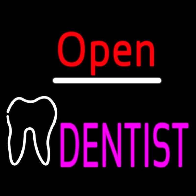 Red Open Pink Dentist Tooth Logo Handmade Art Neon Sign