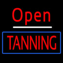 Red Open Tanning Blue Border Handmade Art Neon Sign