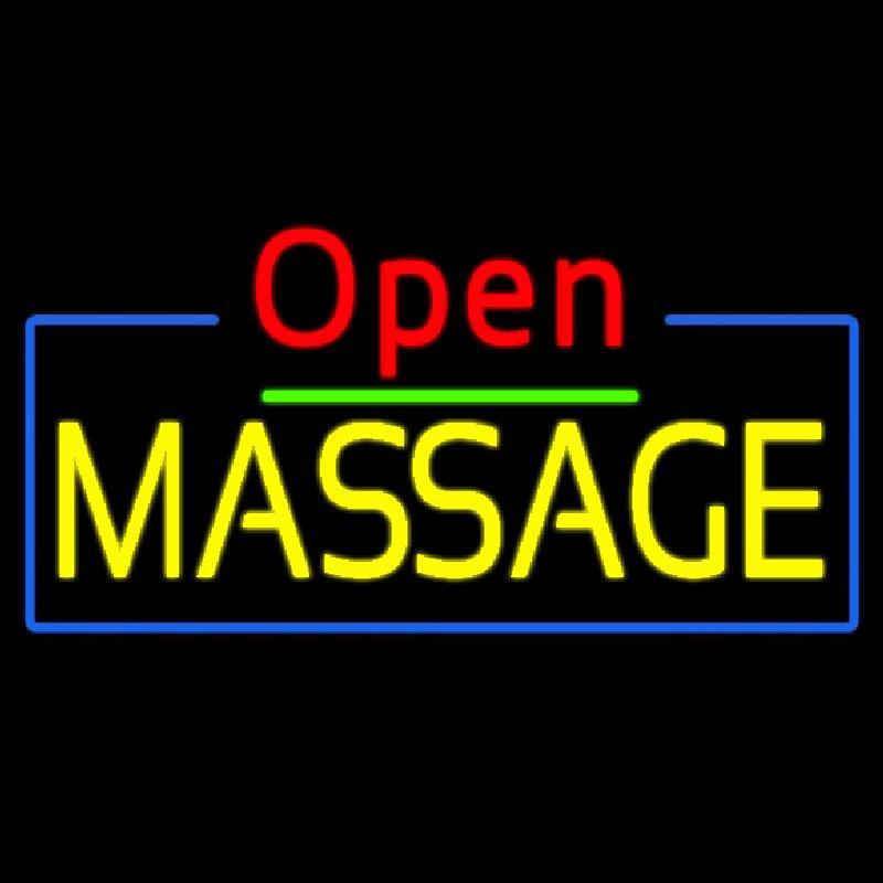 Red Open Yellow Massage Blue Border Handmade Art Neon Sign