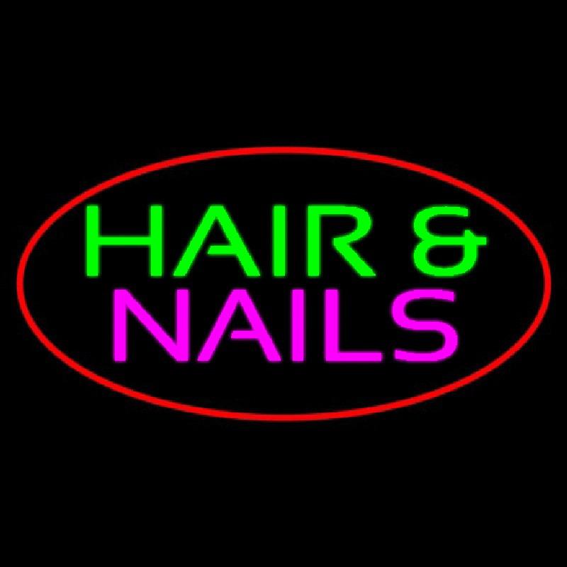 Red Oval Hair And Nails Handmade Art Neon Sign