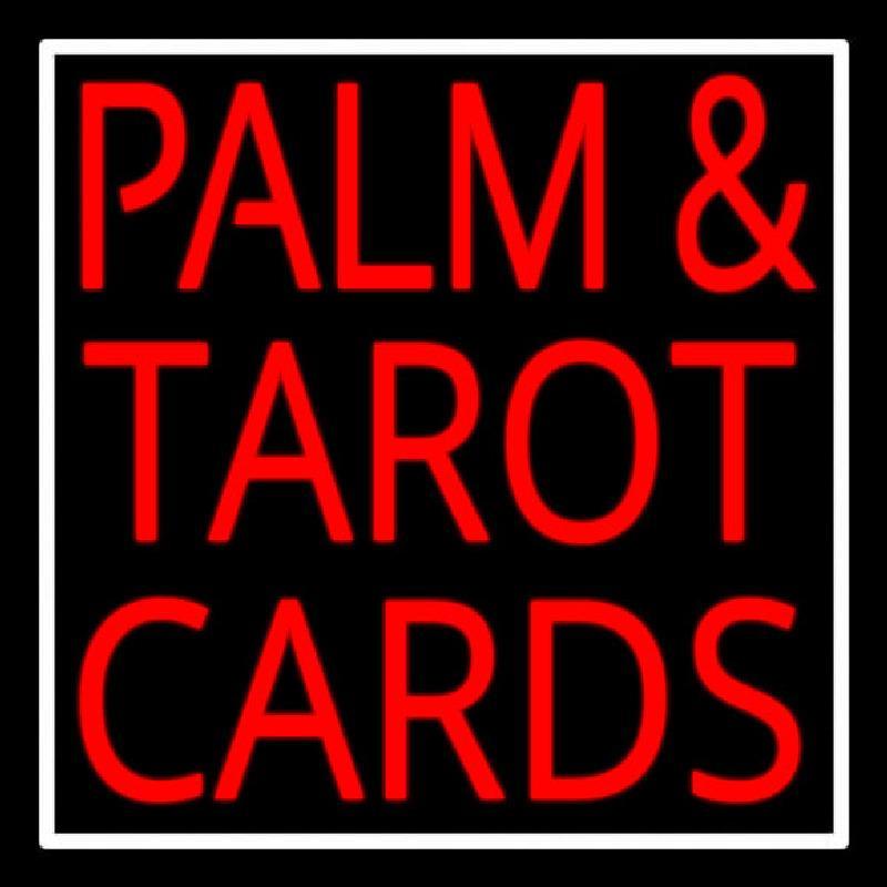 Red Palm And Tarot Cards Block White Border Handmade Art Neon Sign