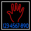 Red Palm Blue Phone Number White Border Handmade Art Neon Sign