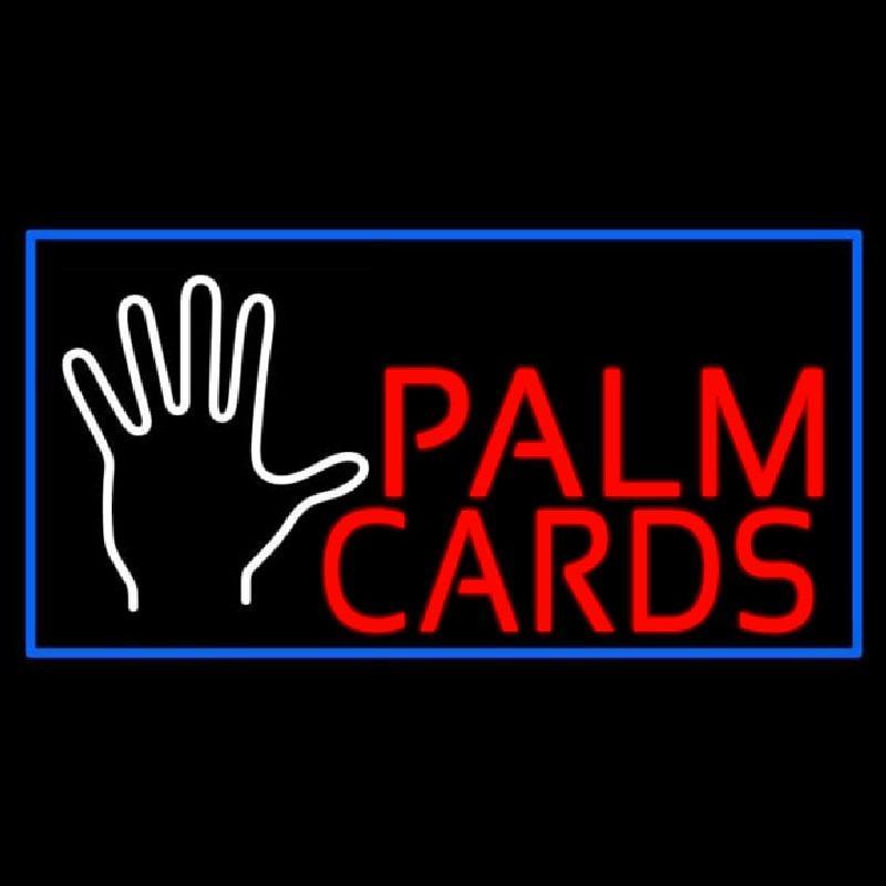 Red Palm Cards Blue Border Handmade Art Neon Sign