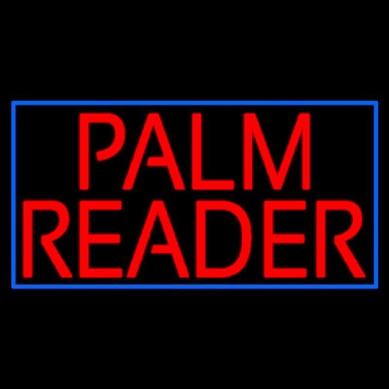 Red Palm Reader Block Blue Border Handmade Art Neon Sign