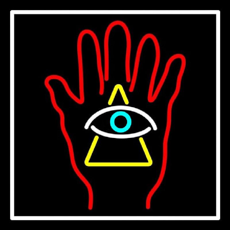 Red Palm With Eye Pyramid Handmade Art Neon Sign
