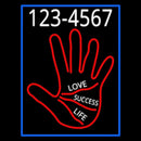 Red Palm With Phone Number Blue Border Handmade Art Neon Sign