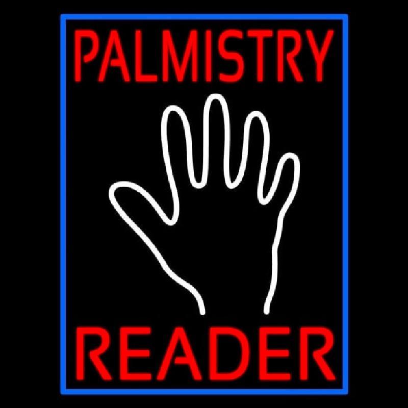 Red Palmistry Reader Blue Border Handmade Art Neon Sign