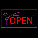 Red Pink Open With Scissors Blue Border Handmade Art Neon Sign
