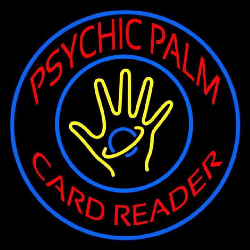 Red Psychic Palm Card Reader Blue Border Handmade Art Neon Sign