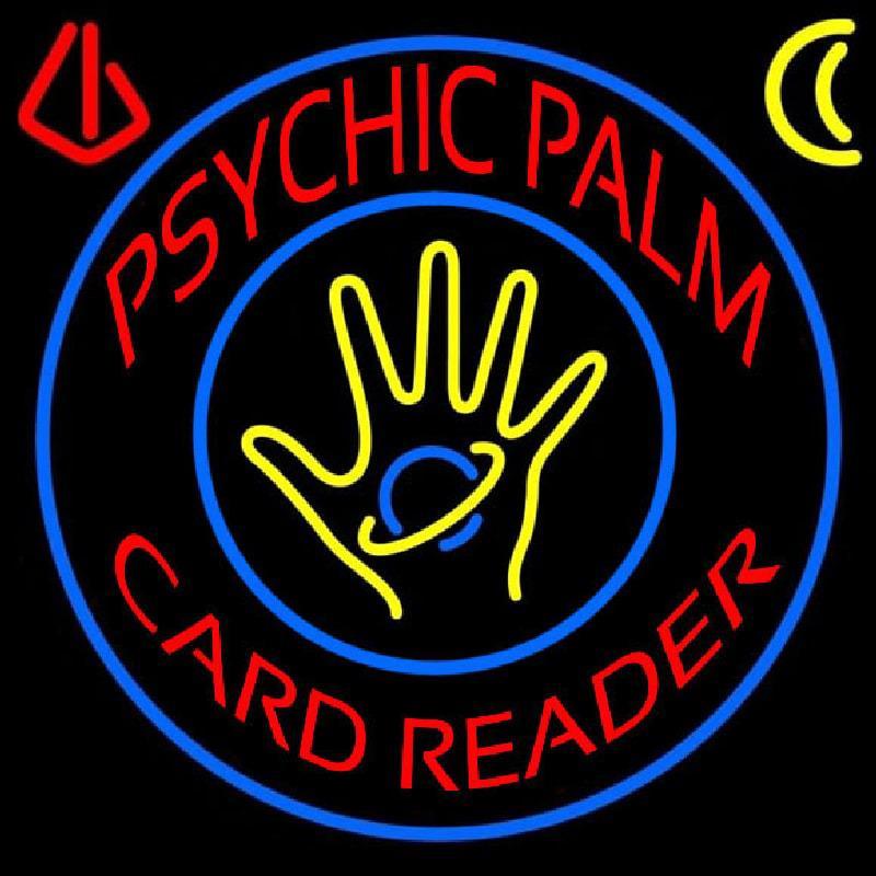 Red Psychic Palm Card Reader Blue Circle Handmade Art Neon Sign