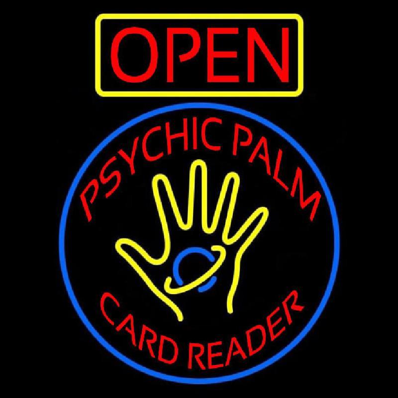 Red Psychic Palm Card Reader Open Handmade Art Neon Sign