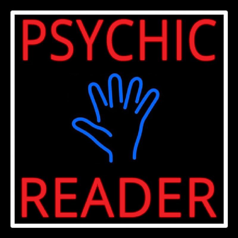 Red Psychic Reader Blue Palm With White Border Handmade Art Neon Sign