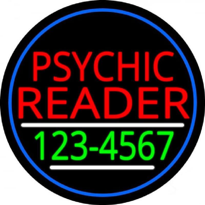 Red Psychic Reader With Green Phone Number And Blue Border Handmade Art Neon Sign
