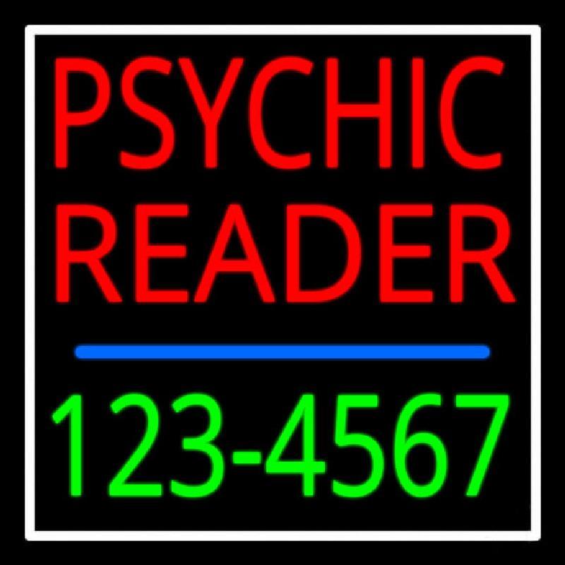Red Psychic Reader With Green Phone Number Handmade Art Neon Sign