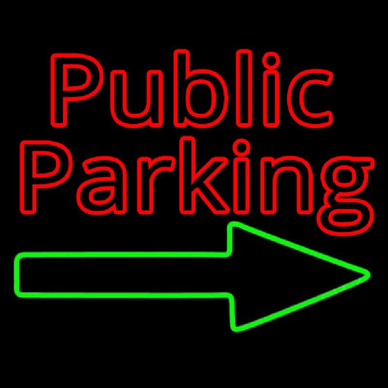 Red Public Parking With Arrow Handmade Art Neon Sign