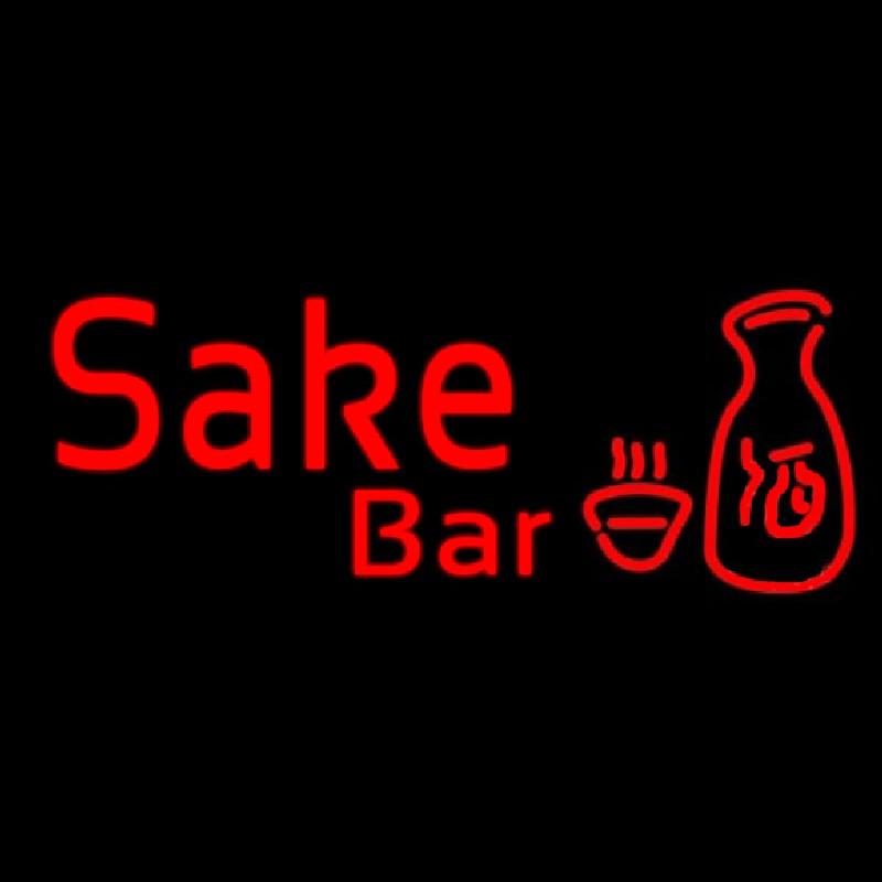 Red Sake Bar With Bottle And Glass Handmade Art Neon Sign