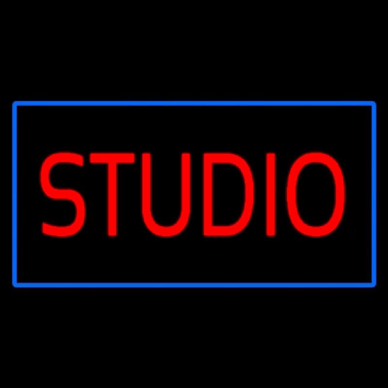 Red Studio Blue Rectangle Handmade Art Neon Sign