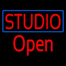 Red Studio Open Blue Border Handmade Art Neon Sign