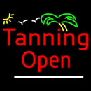 Red Tanning Open White Line With Palm Tree Handmade Art Neon Sign