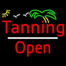 Red Tanning Open White Line With Palm Tree Handmade Art Neon Sign