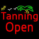 Red Tanning Open With Palm Tree Handmade Art Neon Sign