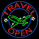 Red Travel Open Blue Circle Handmade Art Neon Sign