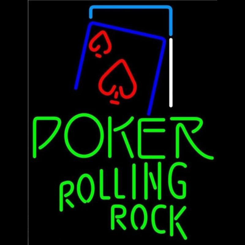 Rolling Rock Green Poker Red Heart Beer Sign Handmade Art Neon Sign
