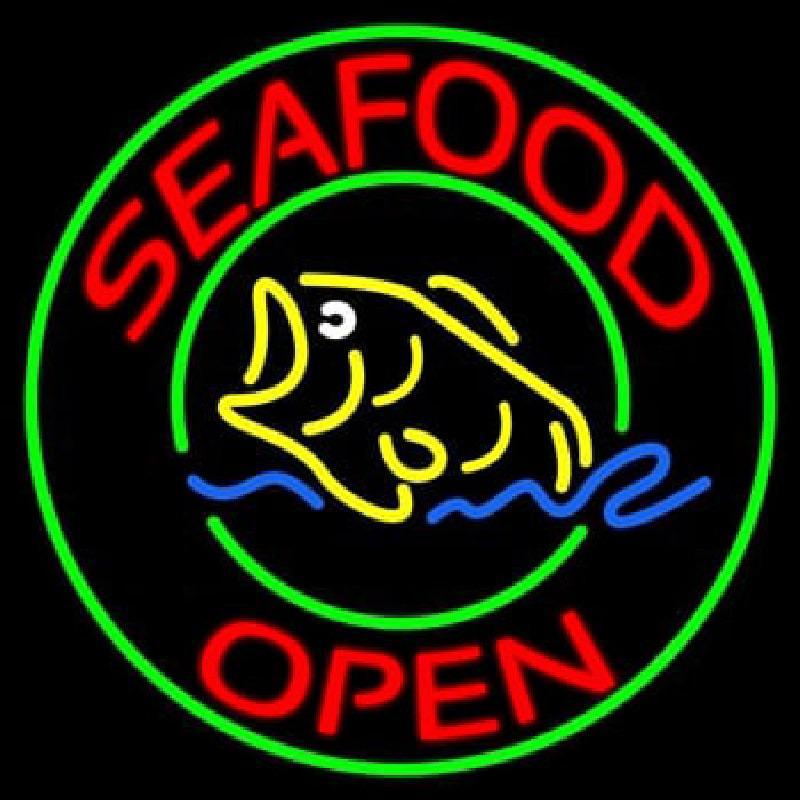 Round Seafood Open  Handmade Art Neon Sign