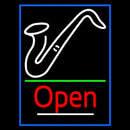 Saxophone Open Blue Border Green Line 3 Handmade Art Neon Sign