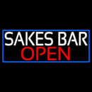 Sakes Bar Open With Blue Border Handmade Art Neon Sign