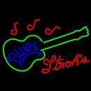 Strohs Blues Guitar Beer Sign Handmade Art Neon Sign