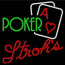 Strohs Green Poker Beer Sign Handmade Art Neon Sign