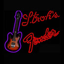 Strohs Red Fender Guitar Handmade Art Neon Sign
