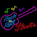 Strohs Rock N Roll Pink Guitar Beer Sign Handmade Art Neon Sign