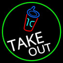 Take Out And Wine Glass Oval With Green Border Handmade Art Neon Sign