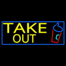Take Out And Wine Glass With Blue Border Handmade Art Neon Sign