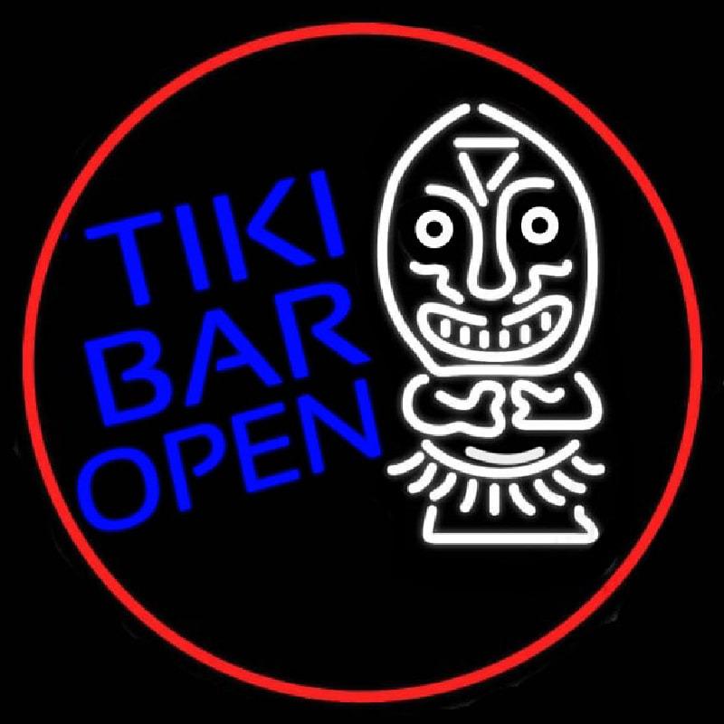 Tiki Bar Bamboo Hut Oval With Red Border Real Neon Glass Tube Handmade Art Neon Sign