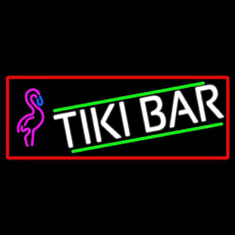 Tiki Bar Flamingo With Red Border Handmade Art Neon Sign